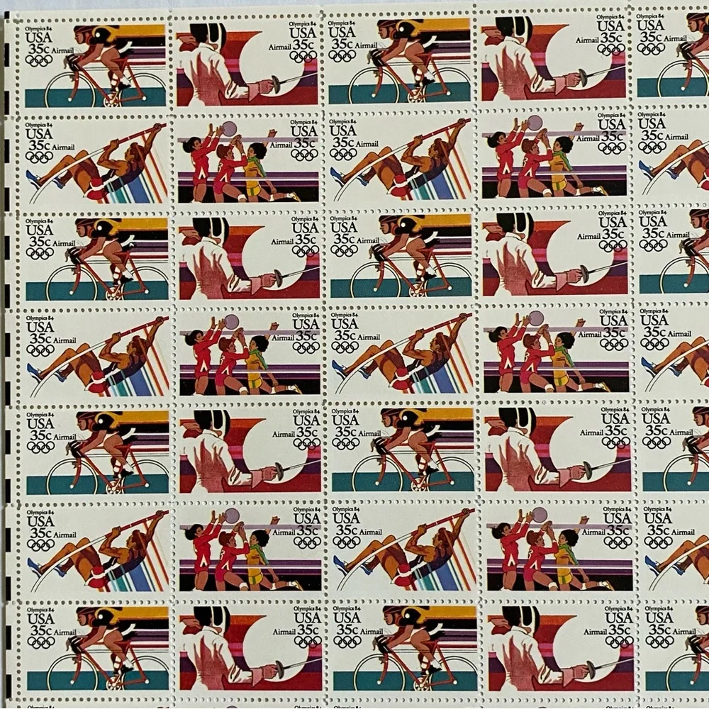 Olympic Stamps Scott C109-112 1984 SUMMER Full Sheet US 35¢ Airmail Stamps MNH